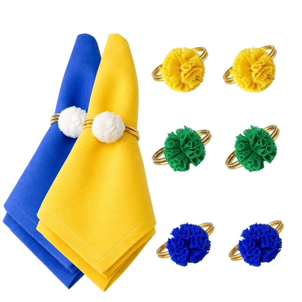 Kit 06 Anel de Guardanapo Para Copa do Mundo Brasil Flor de Pano